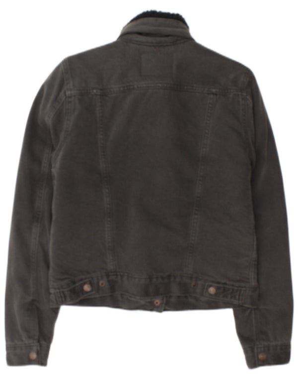 Jaqueta jeans feminina Sherpa Levi's UK 10 algodão cinza pequeno