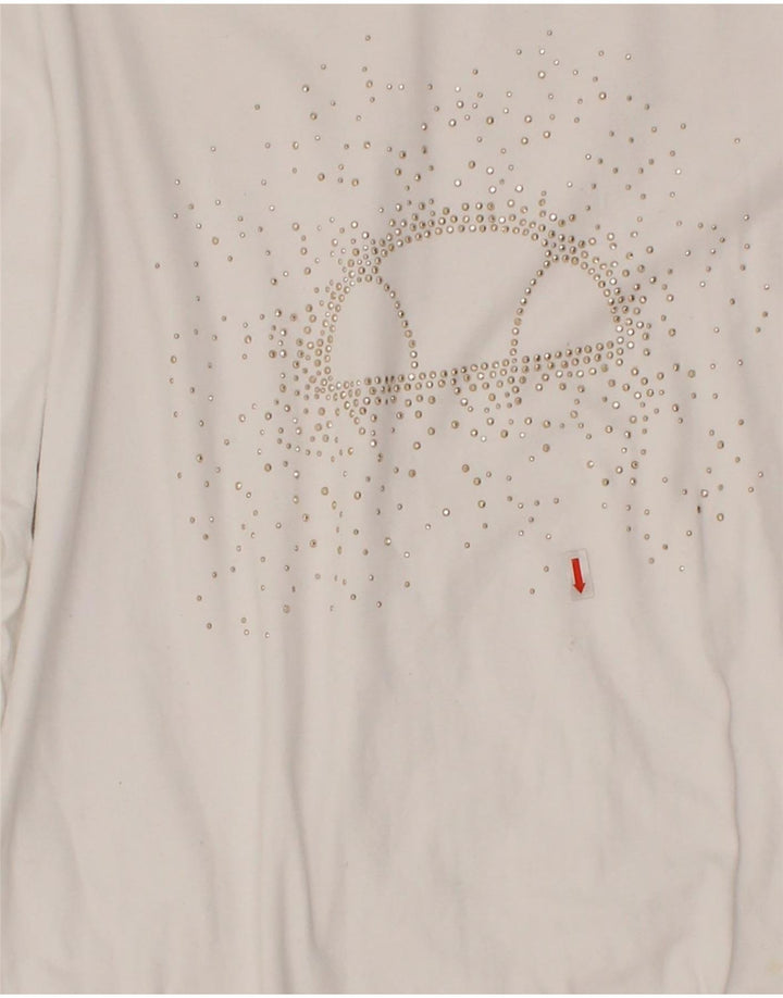 ELLESSE Womens Graphic Sweatshirt Jumper UK 14 Medium White Cotton Vintage Ellesse and Second-Hand Ellesse from Messina Hembry 