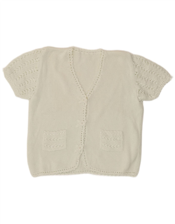 Suéter cardigã feminino vintage de manga curta UK 12 médio branco