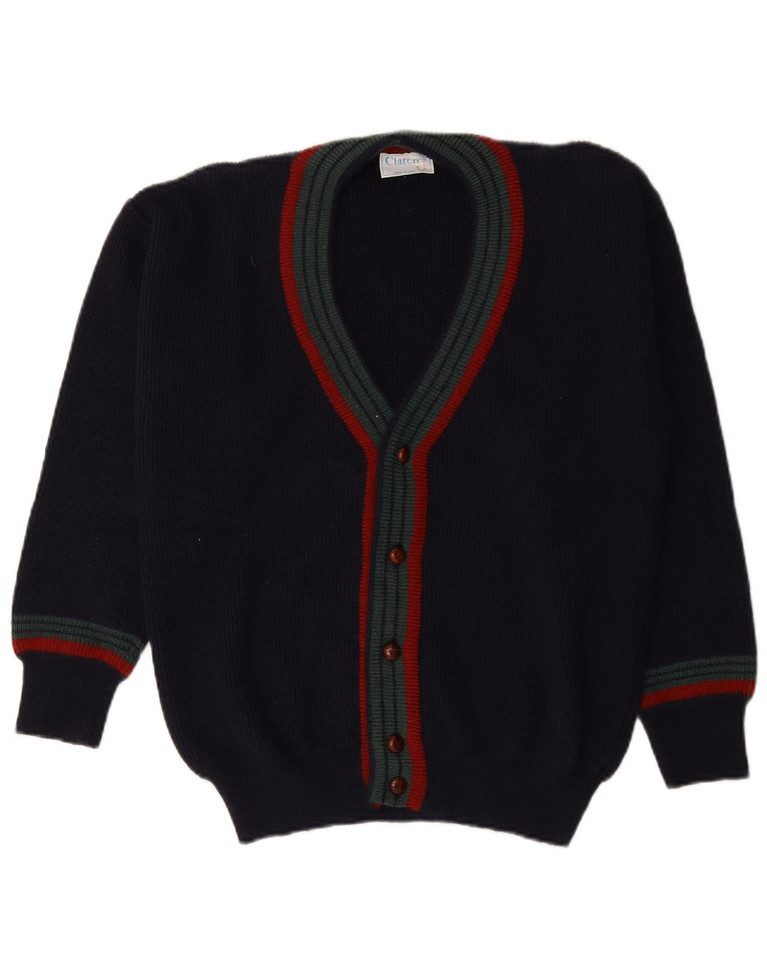 Suéter cardigã masculino vintage IT 48 lã listrada azul marinho médio