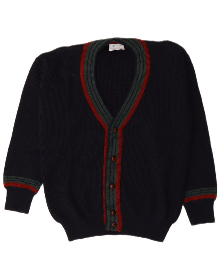 Suéter cardigã masculino vintage IT 48 lã listrada azul marinho médio