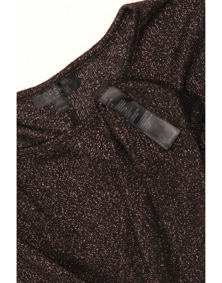 Camiseta feminina grande Topshop UK 8 pequena preta manchada de poliéster