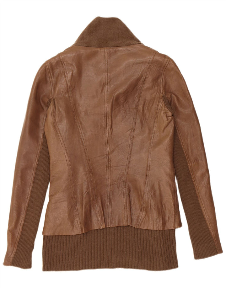 Jaqueta de couro feminina vintage Reino Unido 10 couro marrom pequeno
