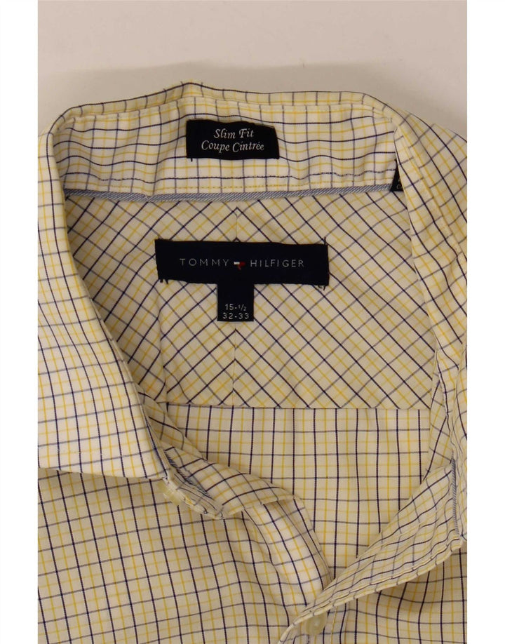 Camisa masculina Tommy Hilfiger Slim Fit tamanho 15 1/2 médio branco guingão