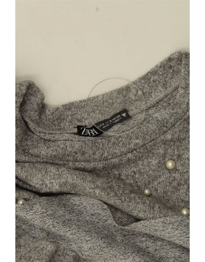 Zara Top feminino oversized manga 3/4 Reino Unido 10 pequeno cinza manchado