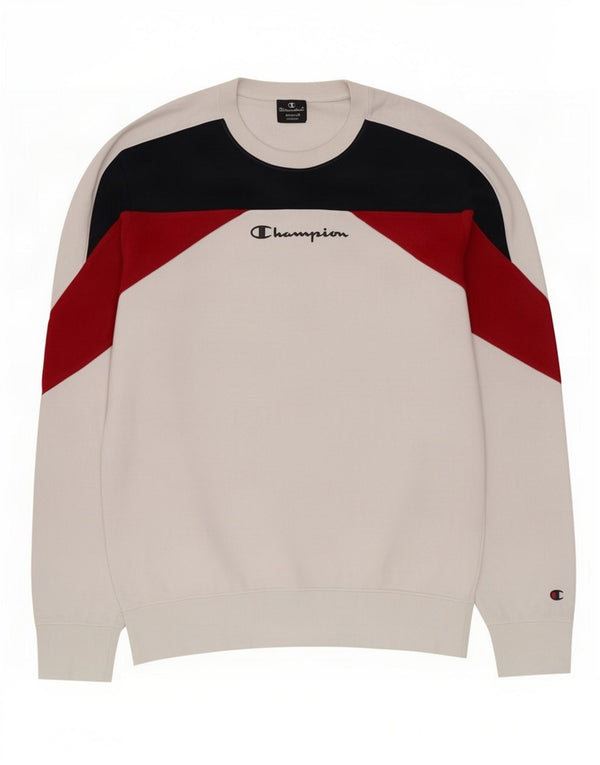 Champion moletom masculino jumper médio branco colorblock algodão