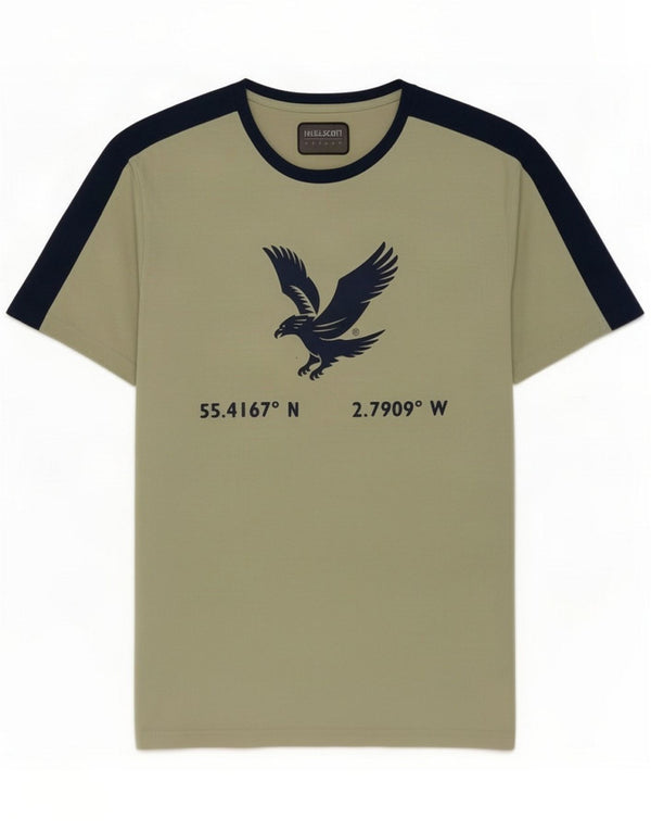 Camiseta gráfica masculina Lyle & Scott Top grande cáqui algodão colorblock