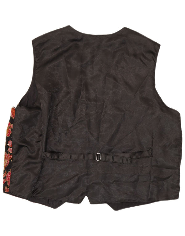 Colete feminino vintage UK 18 XL preto floral
