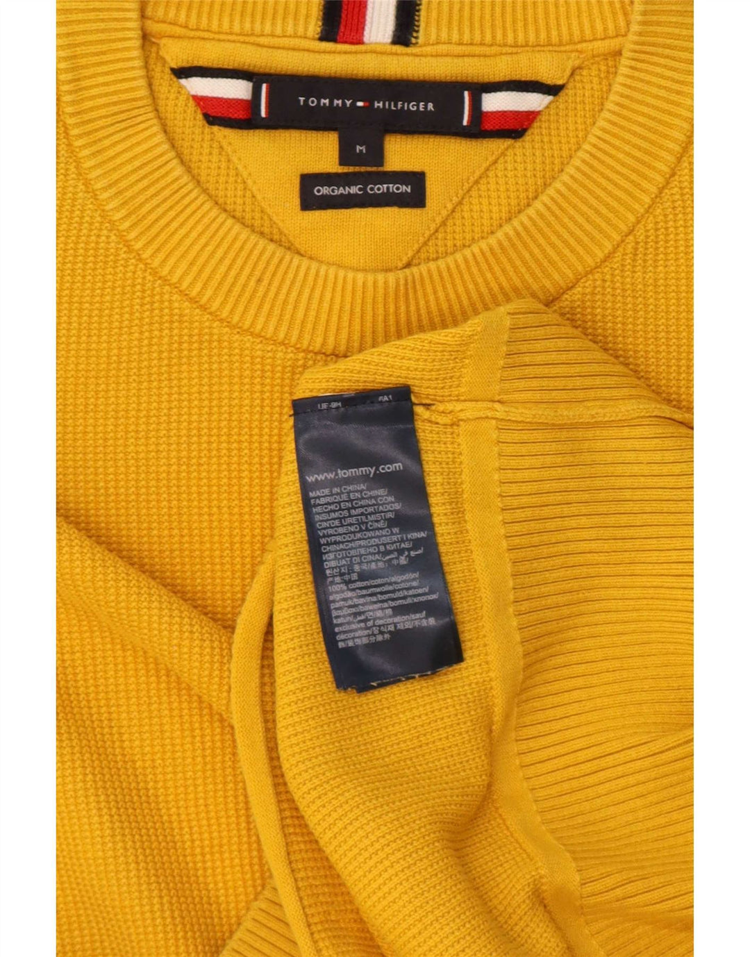 Suéter masculino Tommy Hilfiger com gola redonda, algodão amarelo médio