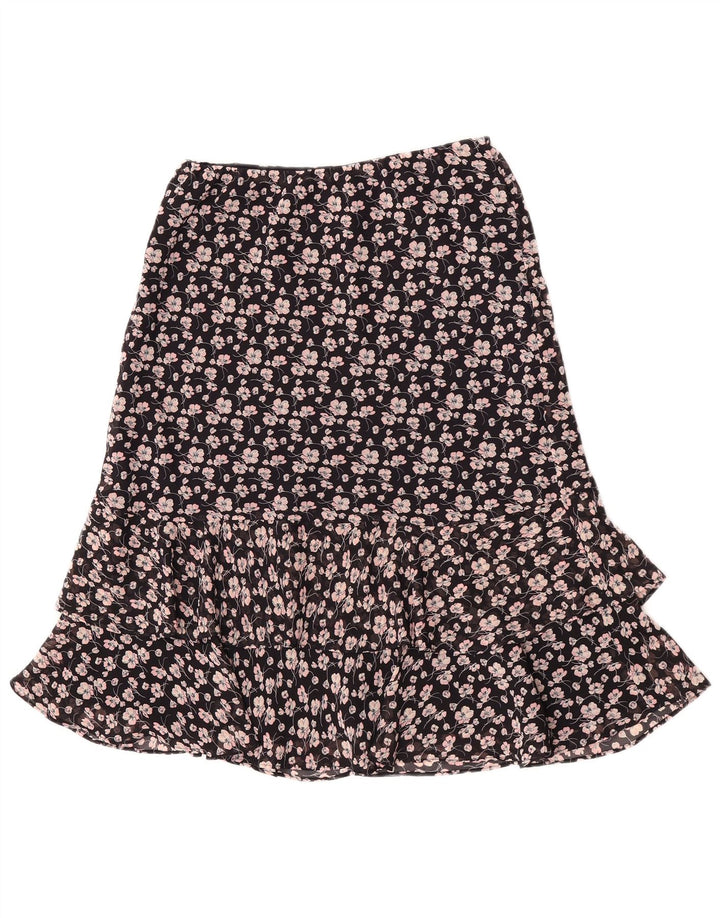 Saia feminina em camadas Chaps médio W30 poliéster floral preto