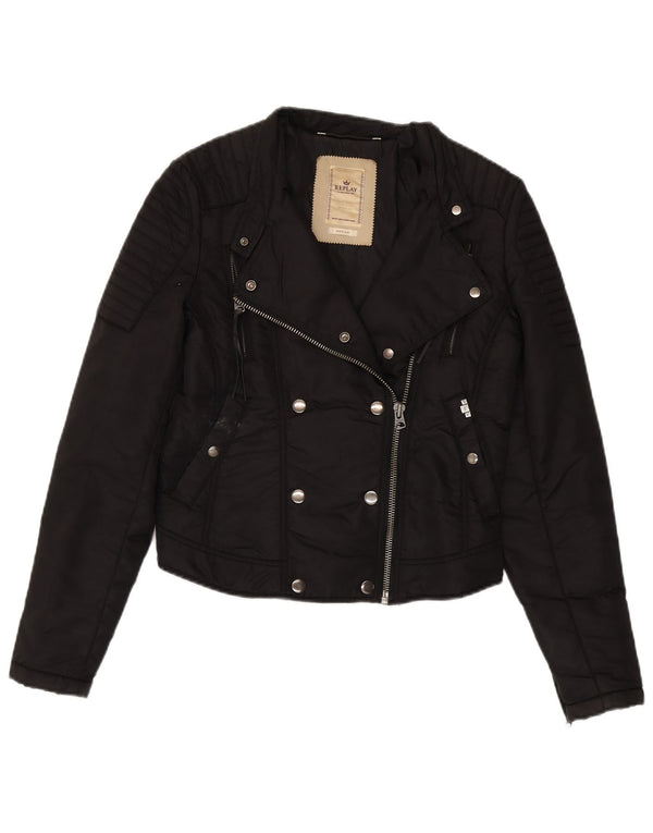 Jaqueta Replay Feminina Crop Biker UK 12 Médio Preto