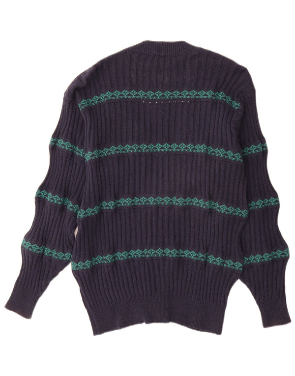 Reportagem Suéter Cardigan Masculino IT 48 Médio Azul Marinho Fair Isle Algodão