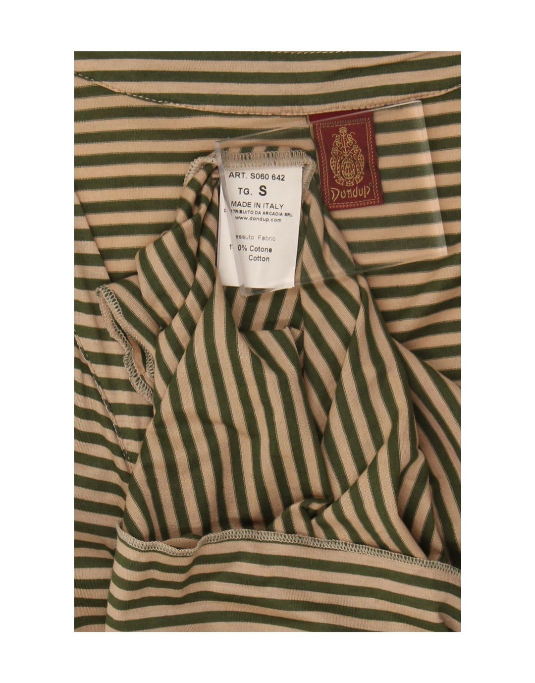 Blusa feminina Dondup com gravata frontal Reino Unido 10 algodão listrado bege pequeno