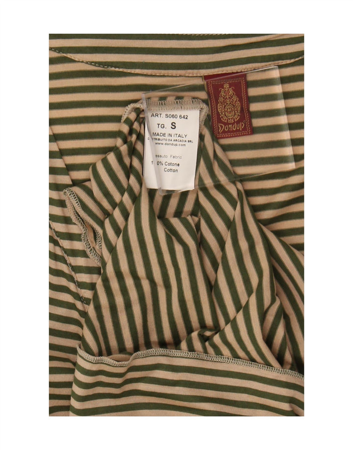 Blusa feminina Dondup com gravata frontal Reino Unido 10 algodão listrado bege pequeno