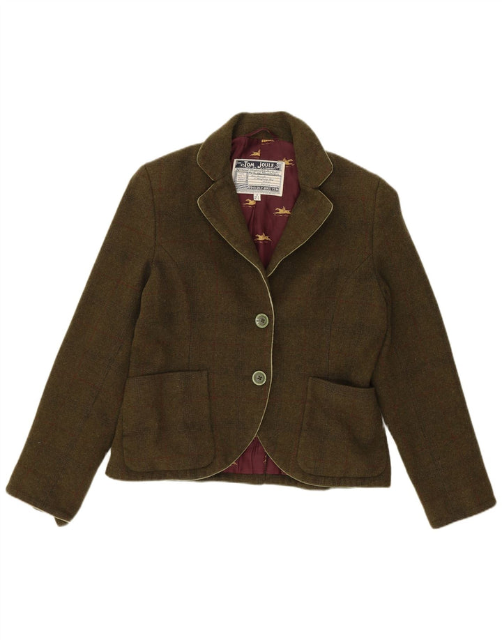 Jaqueta blazer feminina Joules com 2 botões Reino Unido 10 pequena lã verde