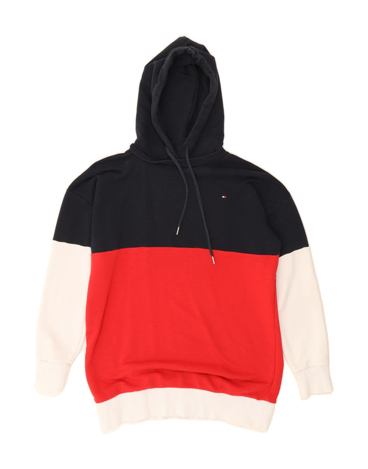 TOMMY HILFIGER Mens Hoodie Jumper Small Red Colourblock Cotton Vintage Tommy Hilfiger and Second-Hand Tommy Hilfiger from Messina Hembry 
