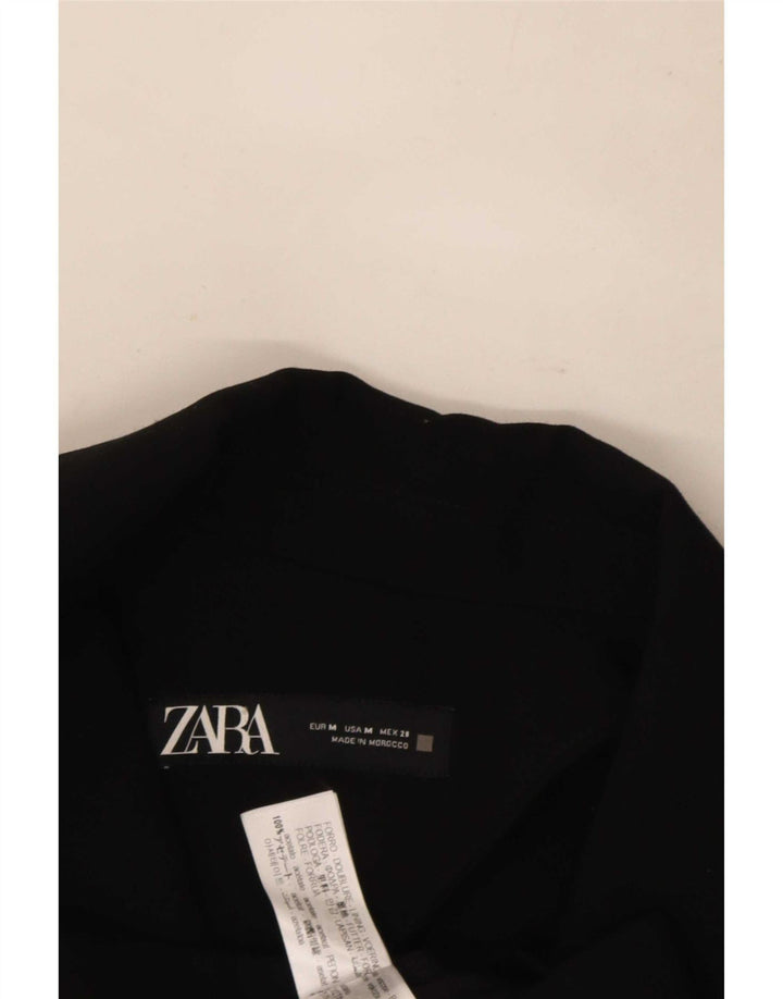Zara Womens Crop Double Breasted Jaqueta Blazer Reino Unido 14 Médio Preto Acetato