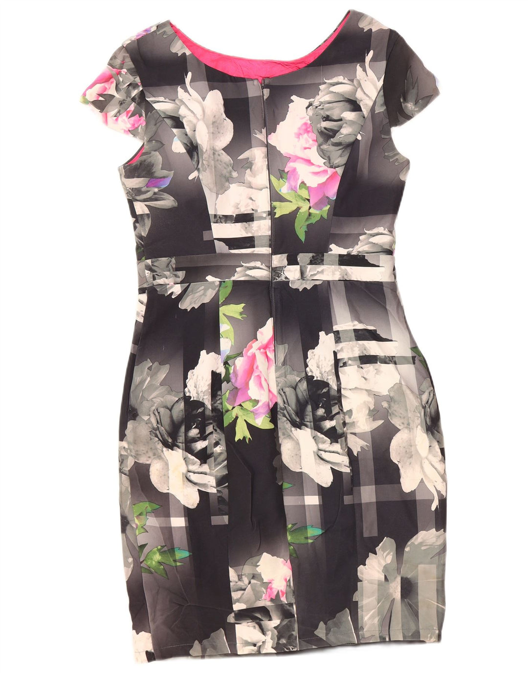 Vestido bainha feminino LIPSY Reino Unido 14 poliéster floral cinza médio