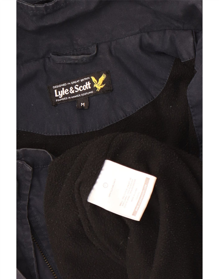 Jaqueta corta-vento masculina com capuz LYLE & SCOTT Reino Unido 38 algodão azul marinho médio