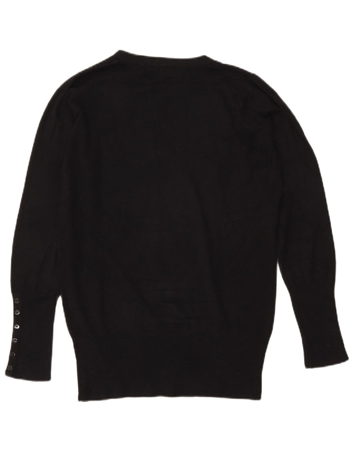 Suéter feminino Zara com decote em V Reino Unido 14 médio preto rayon