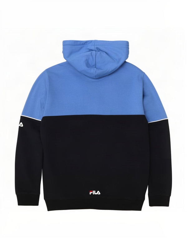 Fila Mens Graphic Hoodie Jumper Large Navy Blue Colourblock Cotton