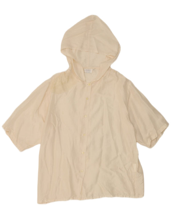 Blusa feminina vintage de manga curta com capuz grande EUA 2 XS off white