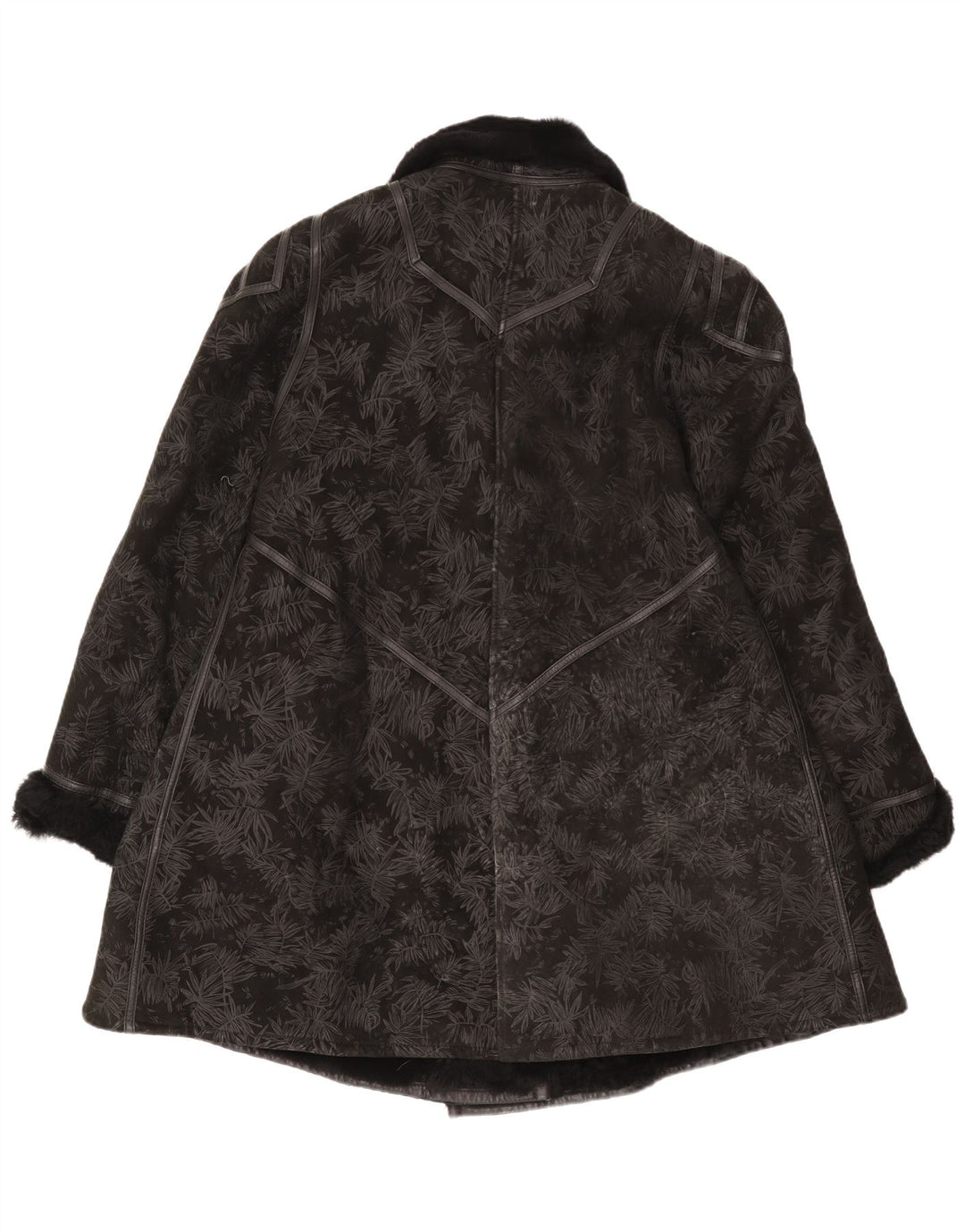 Casaco feminino vintage de shearling IT 44 médio preto floral shearling
