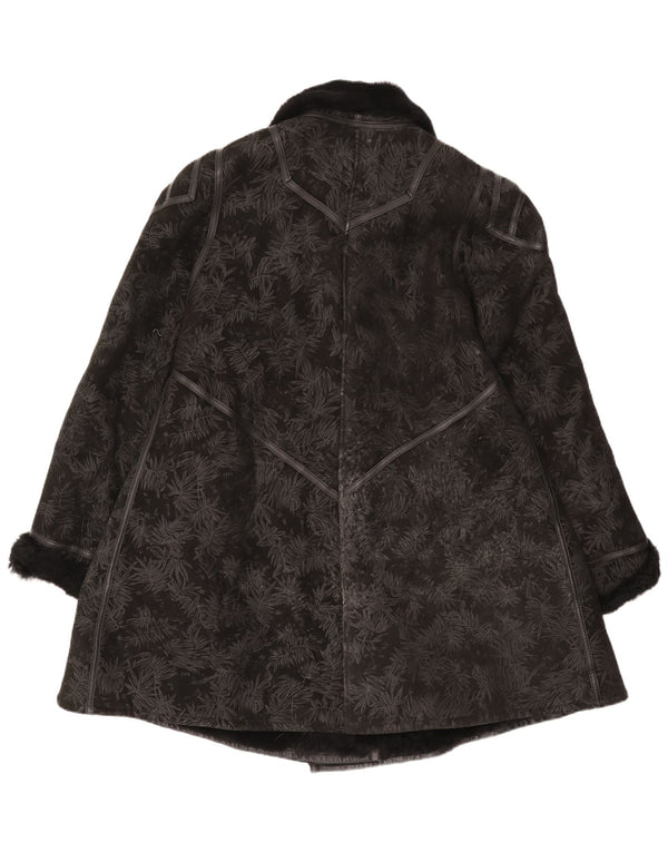 Casaco feminino vintage de shearling IT 44 médio preto floral shearling