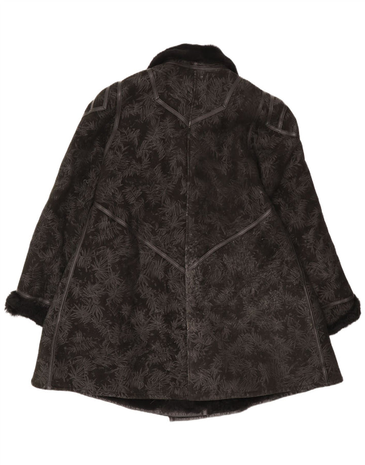 Casaco feminino vintage de shearling IT 44 médio preto floral shearling