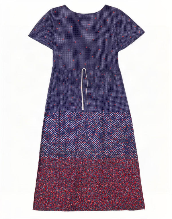 Vestido maxi feminino vintage Reino Unido 10 pequeno algodão floral azul