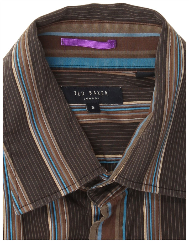 Camisa masculina Ted Baker tamanho 5 XL listrada marrom