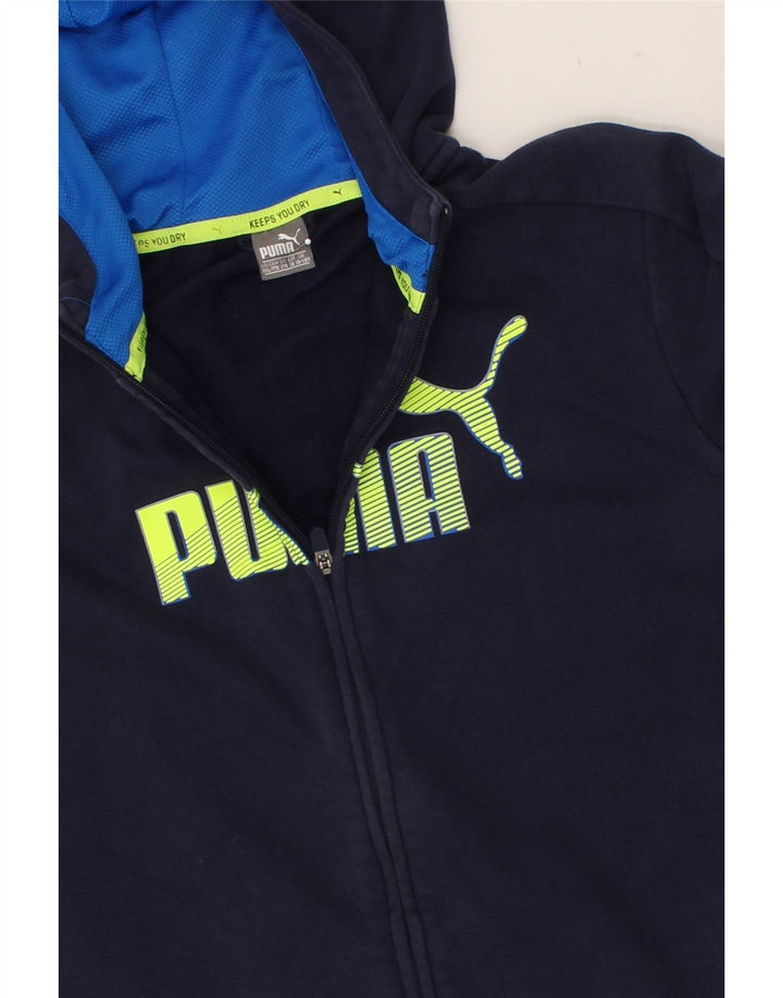 PUMA Boys Graphic Zip Hoodie Sweater 15-16 Years Navy Blue Cotton Vintage Puma and Second-Hand Puma from Messina Hembry 