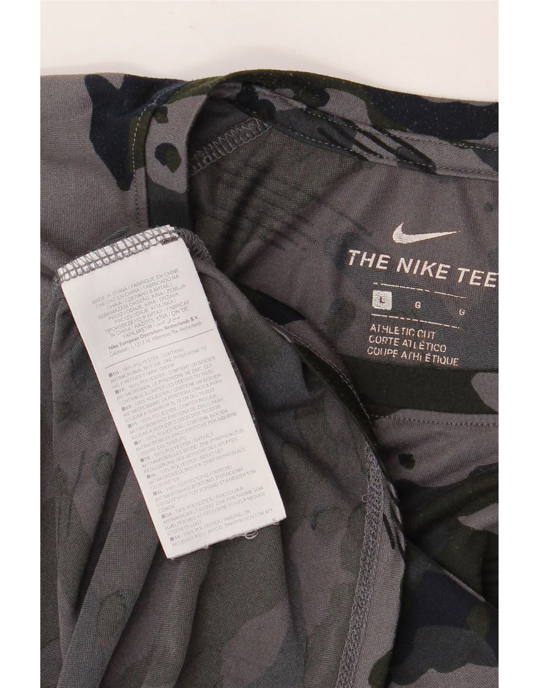 Camiseta masculina Nike Dri Fit grande poliéster camuflada cinza