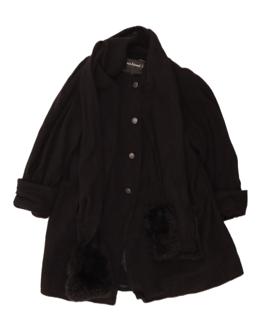 Sobretudo feminino Louis Feraud Reino Unido 14 grande lã virgem preta clássico
