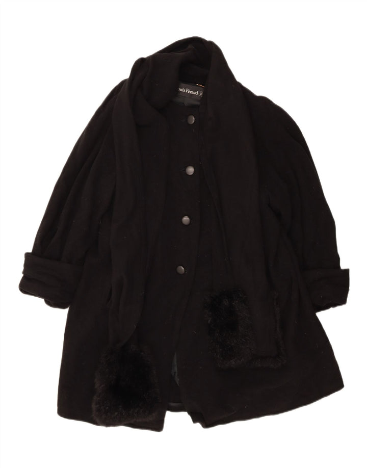 Sobretudo feminino Louis Feraud Reino Unido 14 grande lã virgem preta clássico