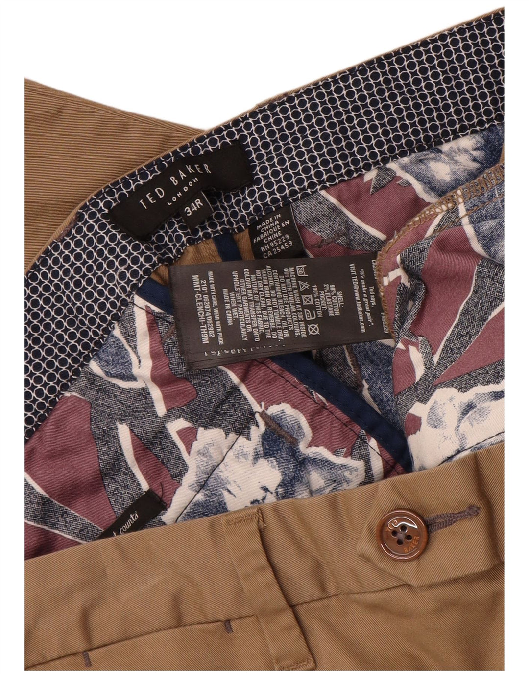 Calça masculina de terno reto TED BAKER W34 L27 algodão marrom