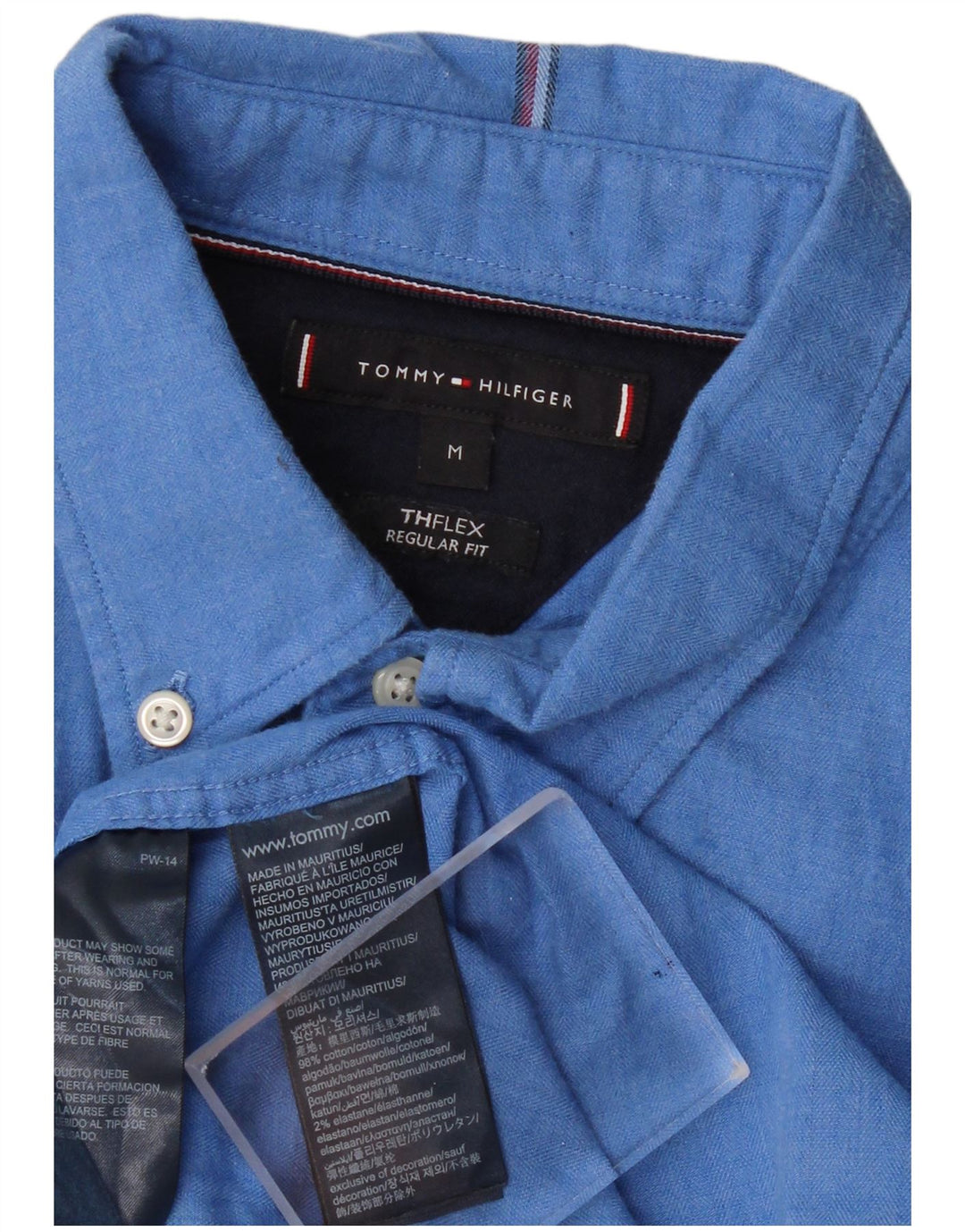 Camisa masculina TOMMY HILFIGER regular fit algodão azul médio