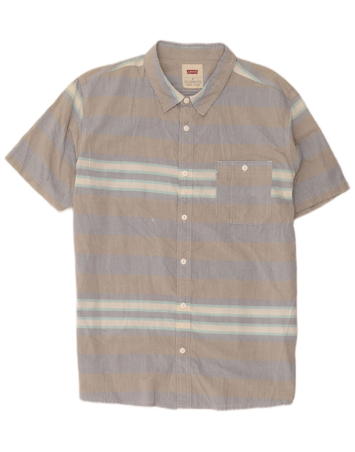 Camisa masculina de manga curta Levi's XL cinza listrada de algodão
