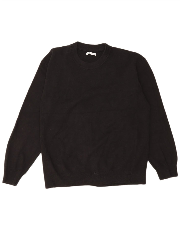 Suéter masculino Zara com gola redonda, grande algodão preto