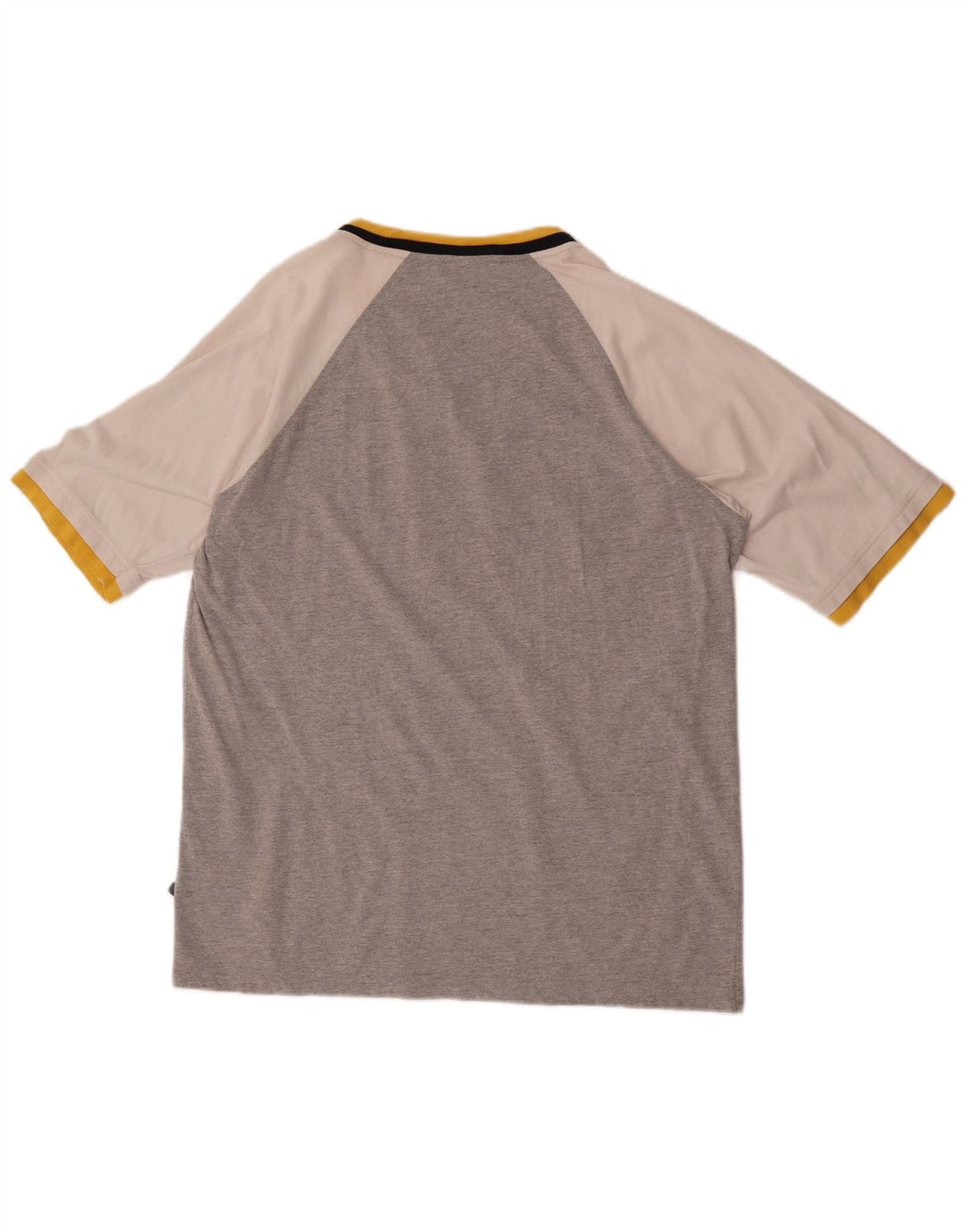 Camiseta Asics masculina gráfica grande bloco colorido cinza