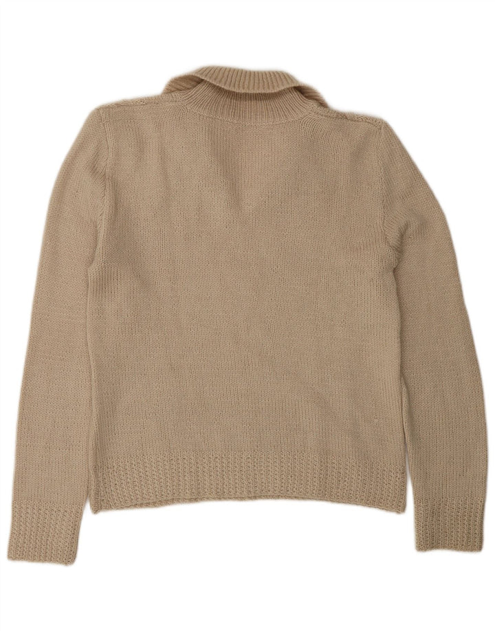 Suéter feminino vintage com gola polo UK 14 médio bege
