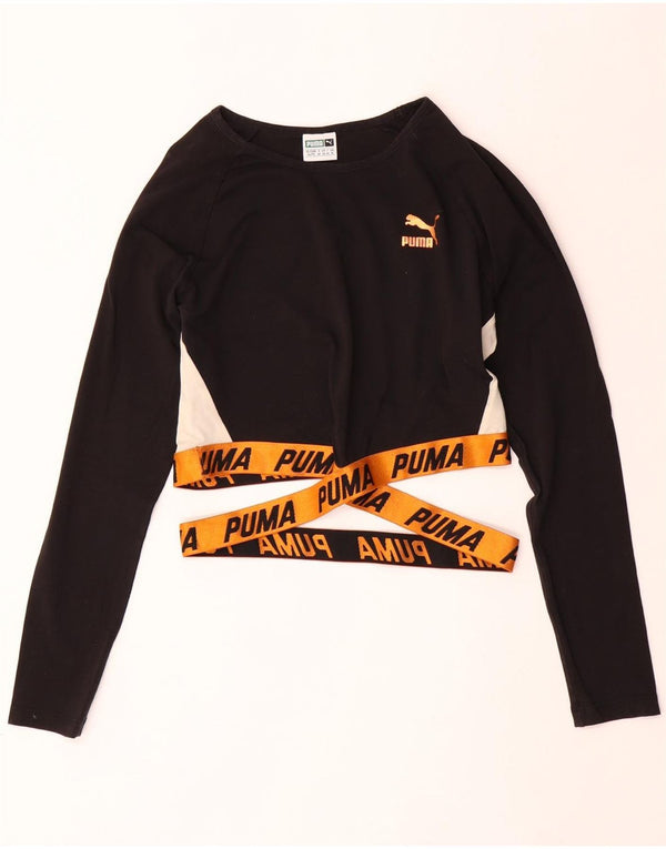 Top cropped feminino PUMA manga comprida UK 16 grande bloco colorido preto