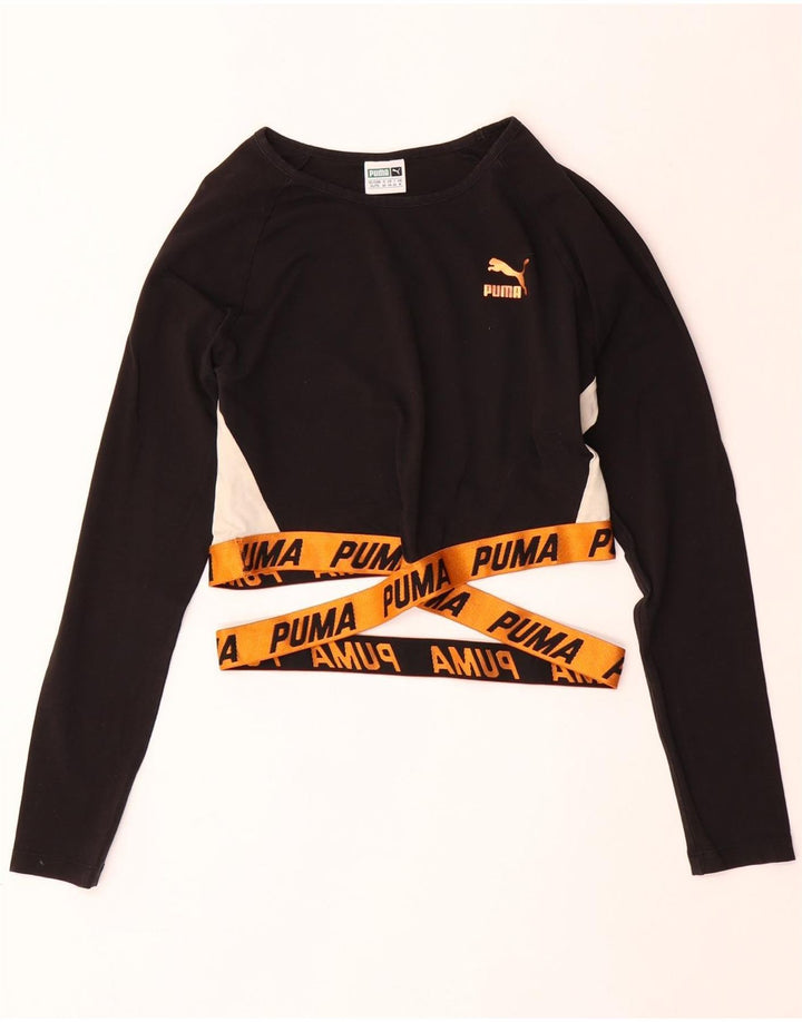 Top cropped feminino PUMA manga comprida UK 16 grande bloco colorido preto