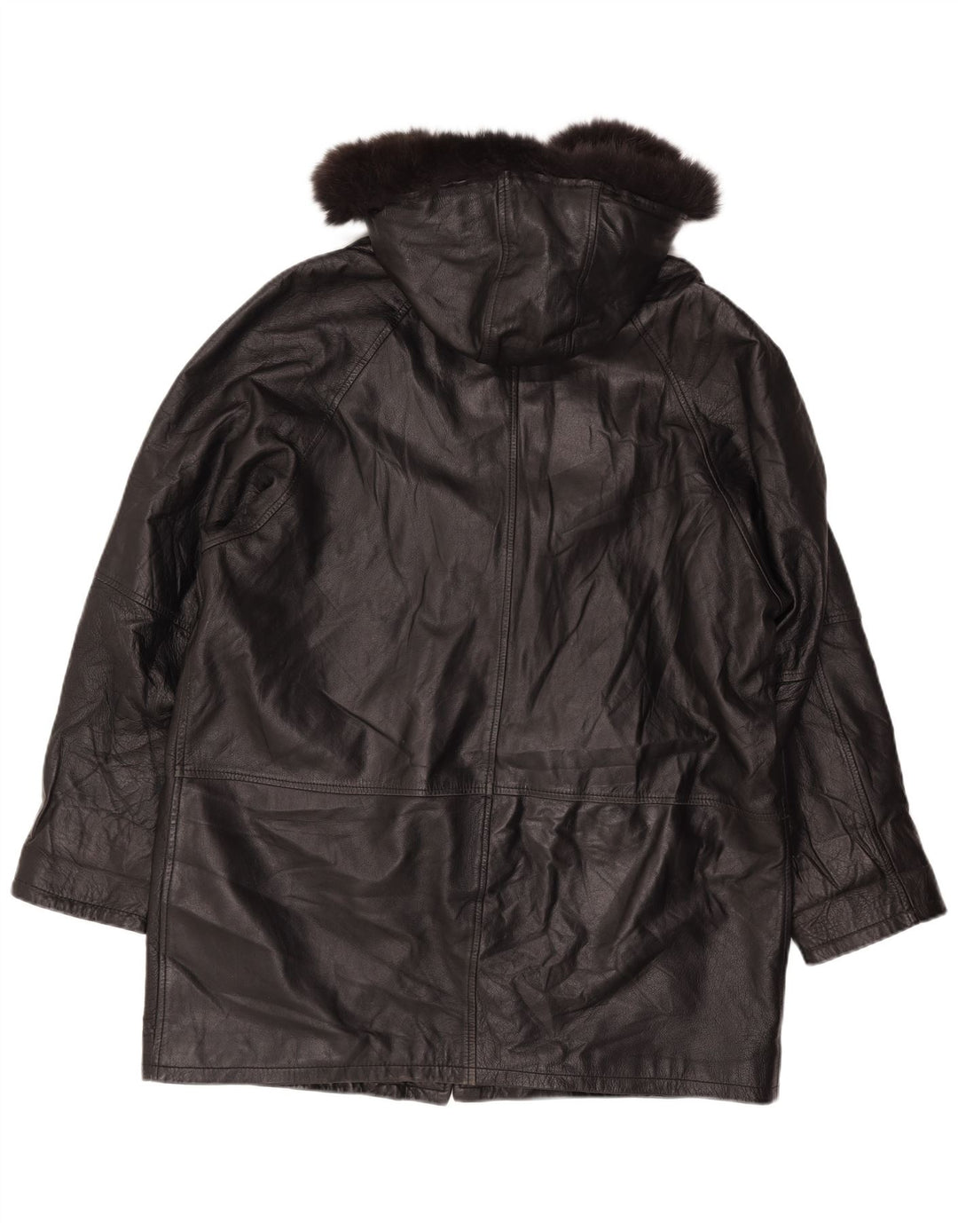 Casaco de couro com capuz feminino vintage folgado Reino Unido 18 XL couro preto