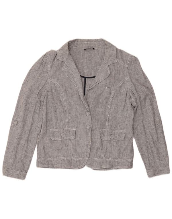 Jaqueta blazer feminina de 2 botões da M&Co Reino Unido 16 grande linho azul listrado
