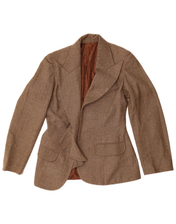 Jaqueta Blazer aberta feminina vintage Reino Unido 8 pequena marrom