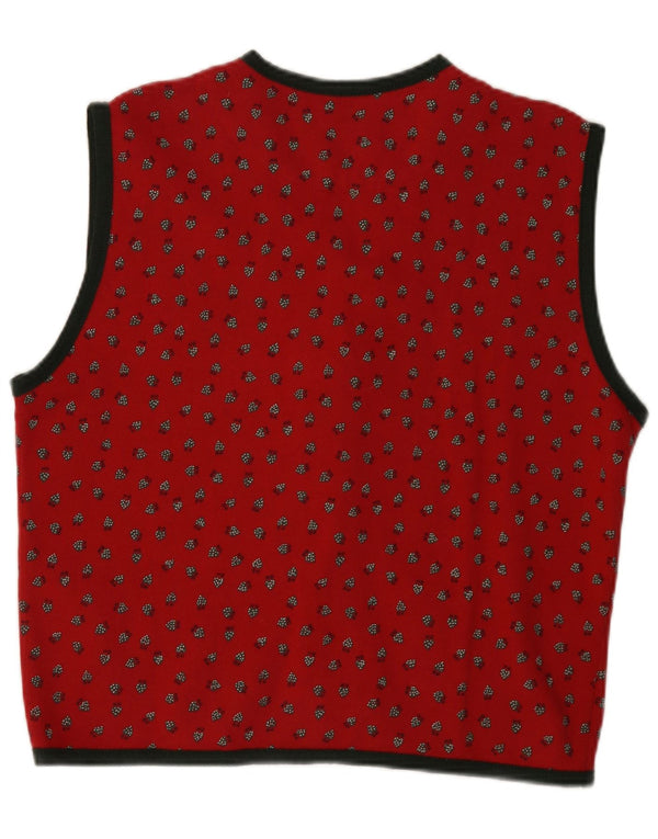 Suéter cardigã feminino sem mangas Naj Oleari UK 16 grande vermelho manchado