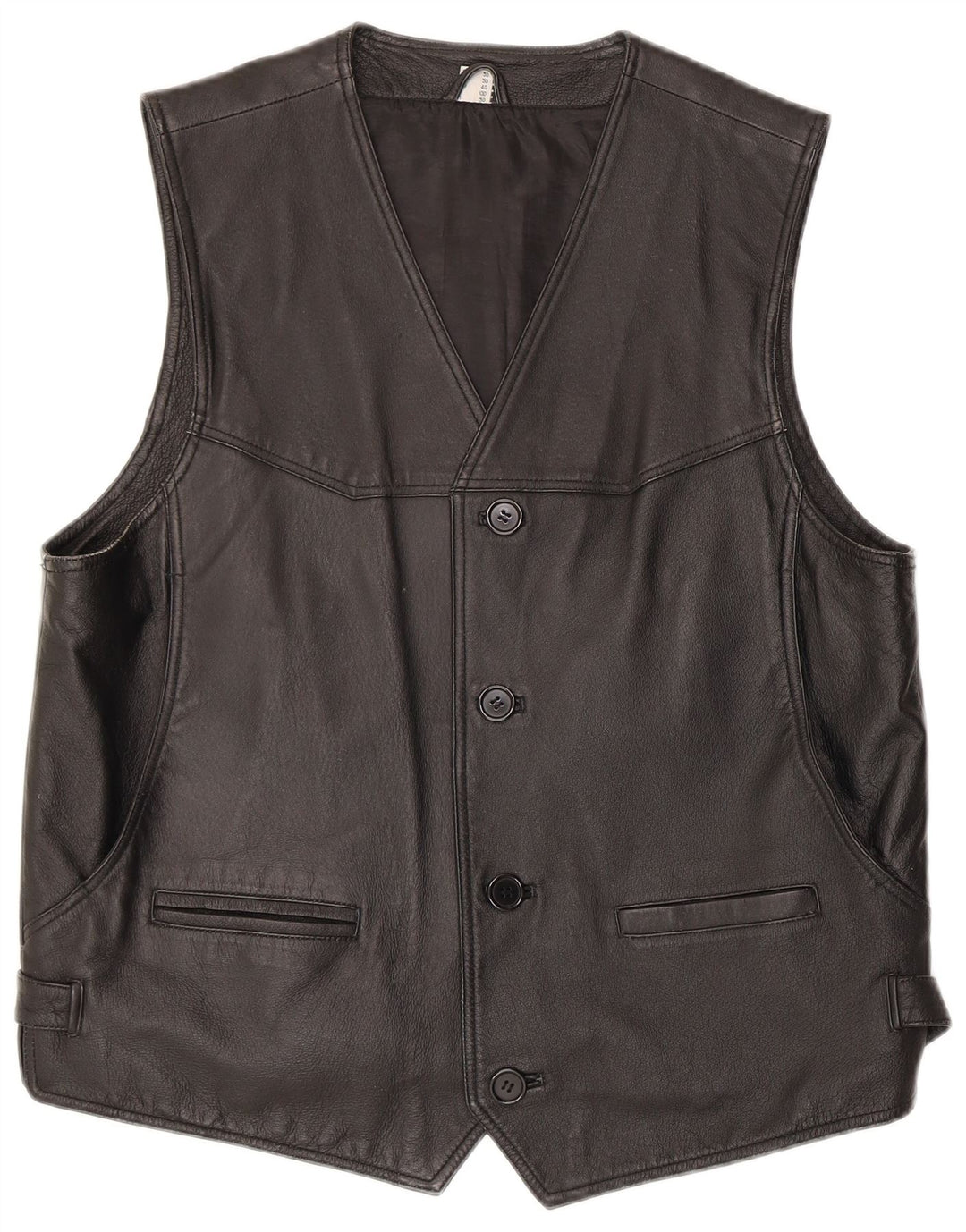 Colete de couro masculino vintage médio couro preto