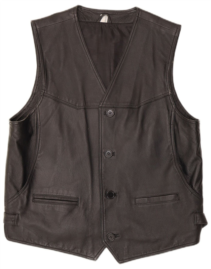 Colete de couro masculino vintage médio couro preto