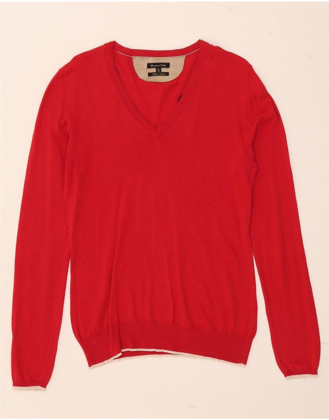Suéter feminino Massimo Dutti com decote em V Reino Unido 12 seda vermelha média